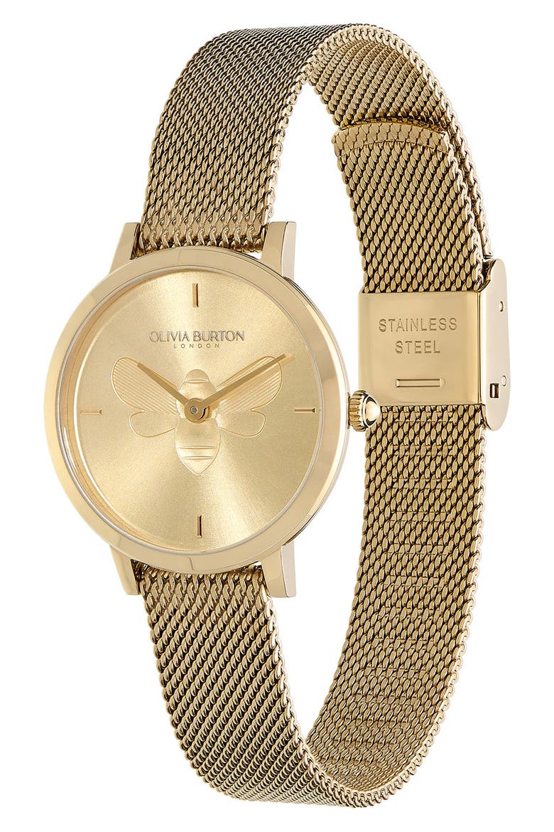 Signature Bees Mesh Strap Watch, 28mm, Alternate, color, GOLD