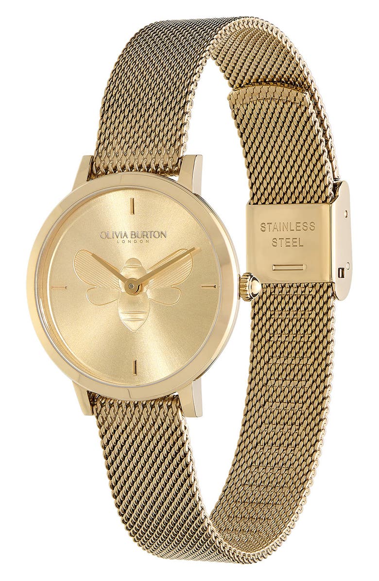 Olivia Burton Signature Bees Mesh Strap Watch, 28mm, Alternate, color, Gold