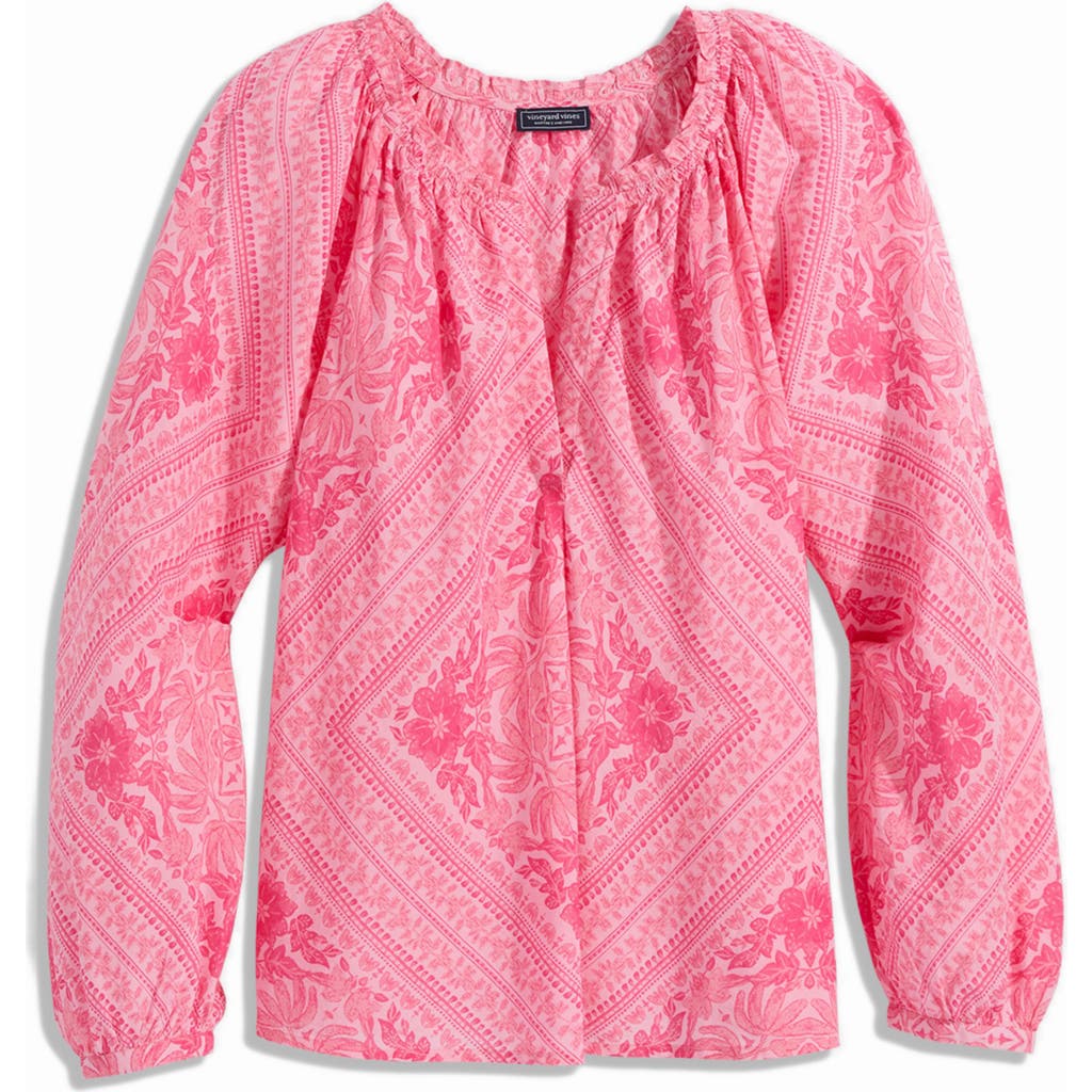 Vineyard Vines Tile Print Cotton Blend Top In Cora Tile Pink