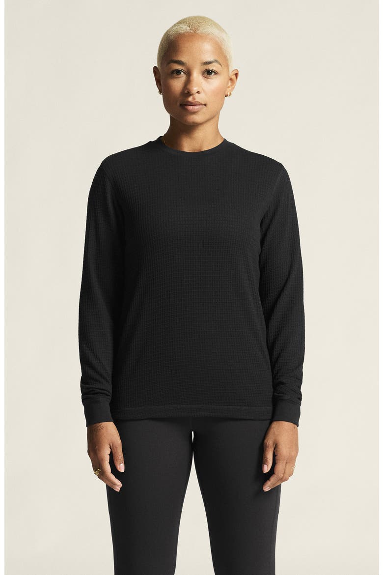 Waffle Knit Long Sleeve T-Shirt, Alternate, color, BLACK