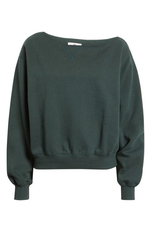 Bp. Fleece Detail Off The Shoulder Sweatshirt In Green