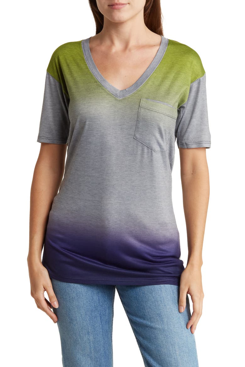 Deep V-Neck Boyfriend T-Shirt, Main, color, GREY/ BEETROOT PURPLE