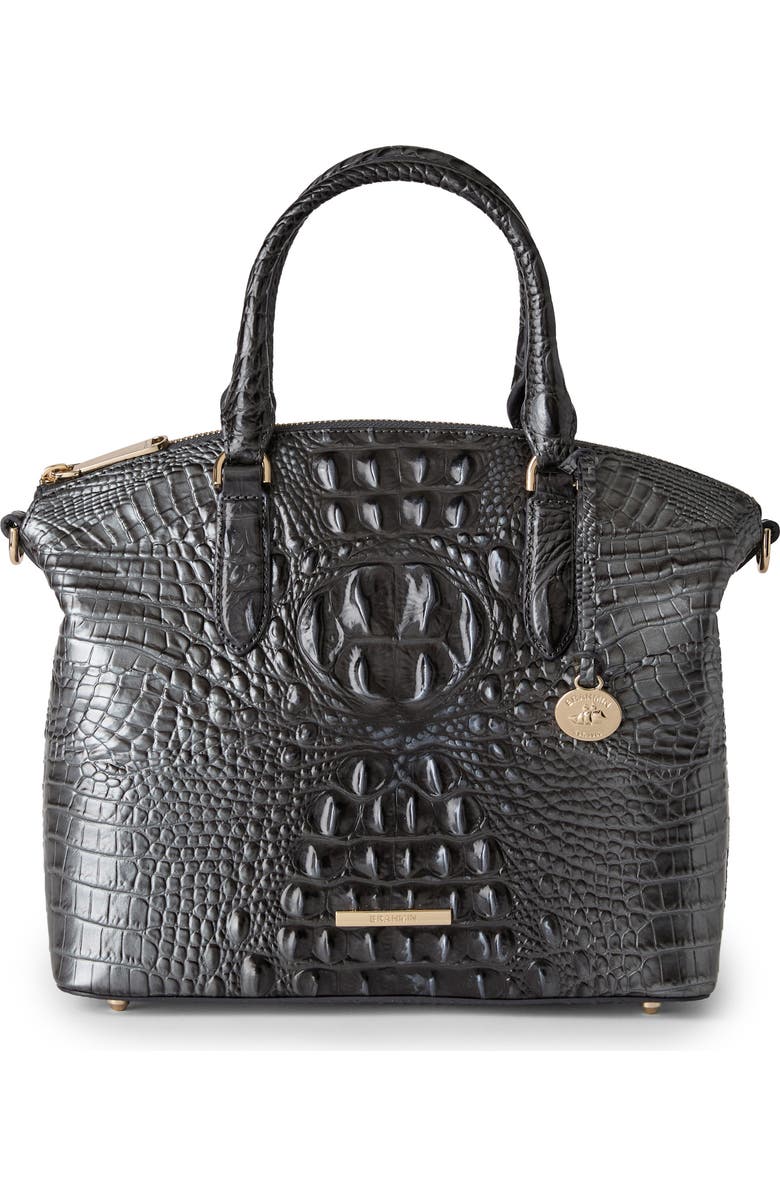 Brahmin Duxbury Croc Embossed Leather Satchel, Main, color, Charcoal Melbourne