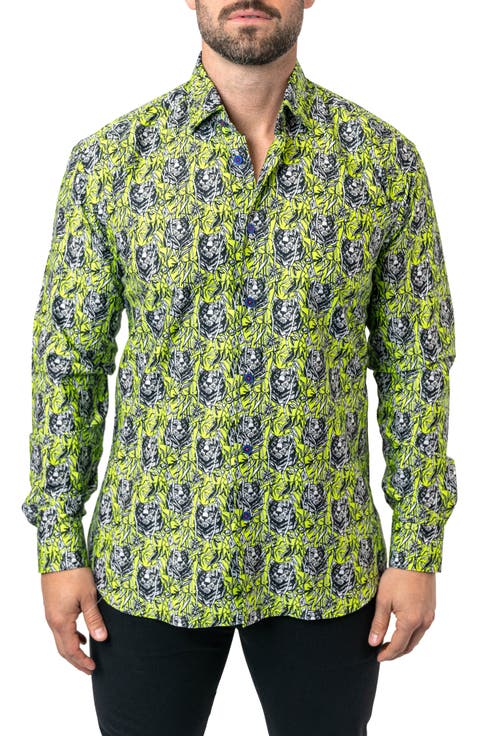 Fibonacci Jungle Cotton Button-Up Shirt