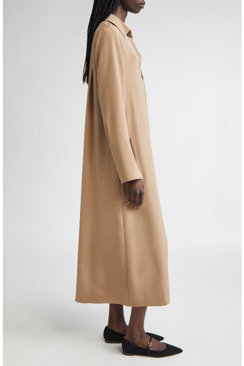 Ossola Long Sleeve Silk Stretch Crêpe de Chine Midi Shirtdress, Alternate, color, HAZELNUT BROWN