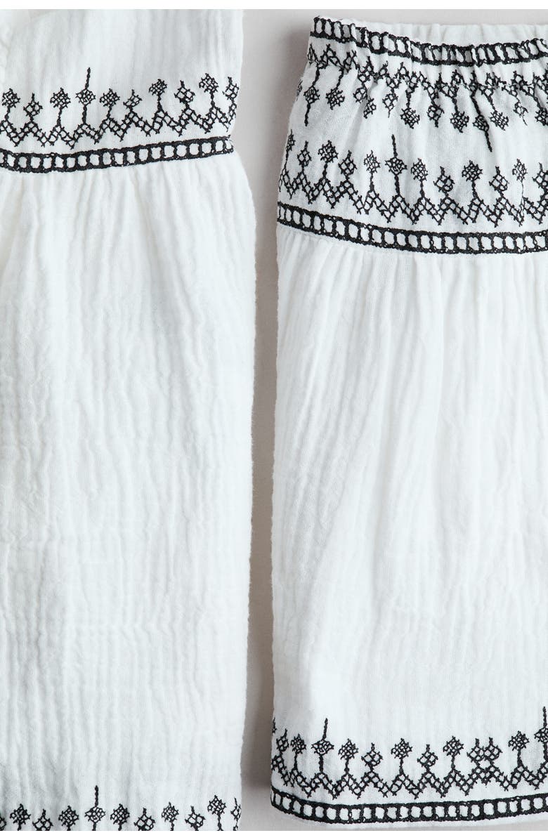 H&M 2-piece Embroidery-detail Muslin Set, Alternate, color, White