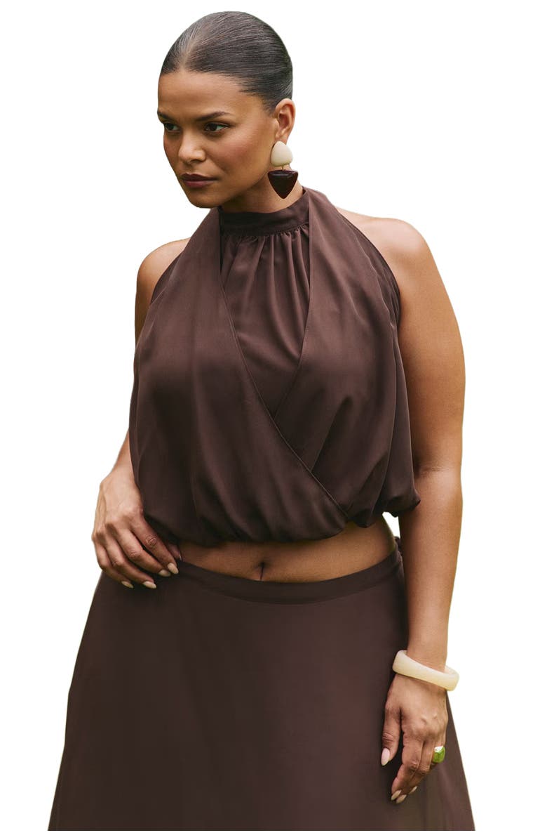 ELOQUII High Neck Bubble Top, Main, color, Chicory Coffee
