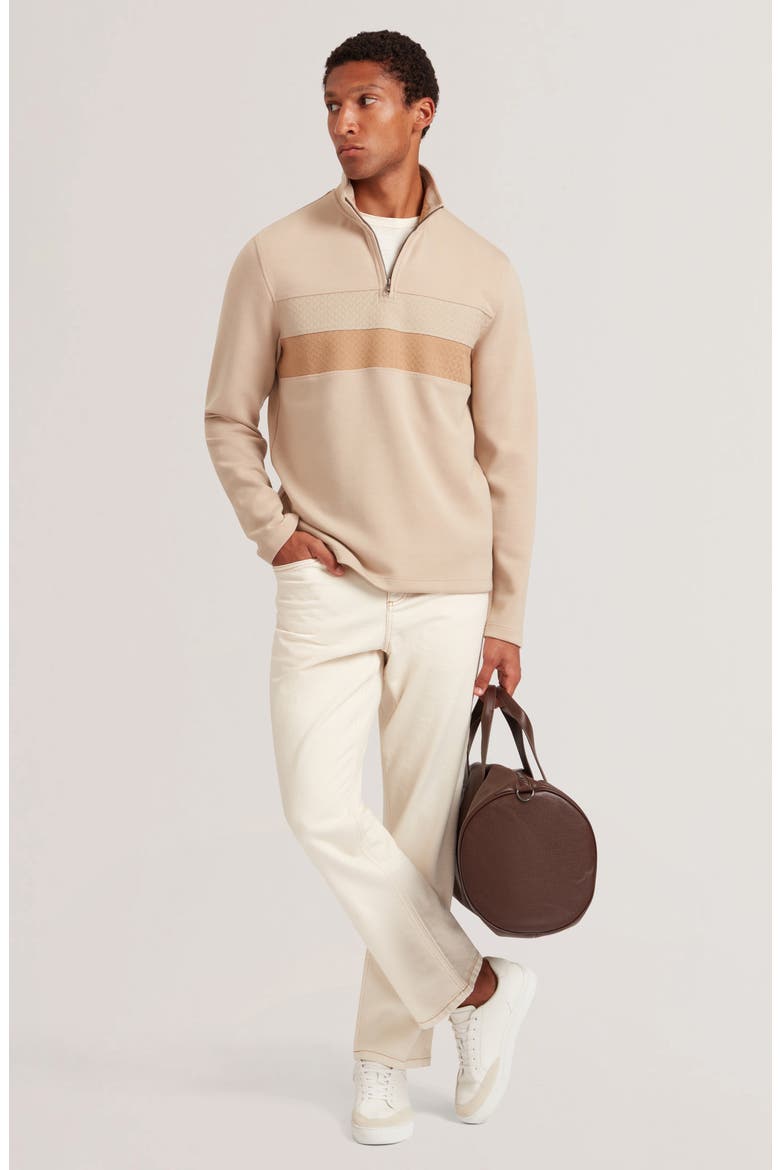 Viktoro Chest Stripe Quarter Zip Pullover, Alternate, color, TAUPE
