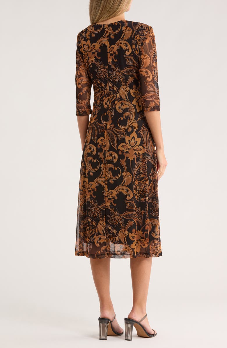 Connected Apparel Twist Front Mesh Midi Dress, Alternate, color, Spice