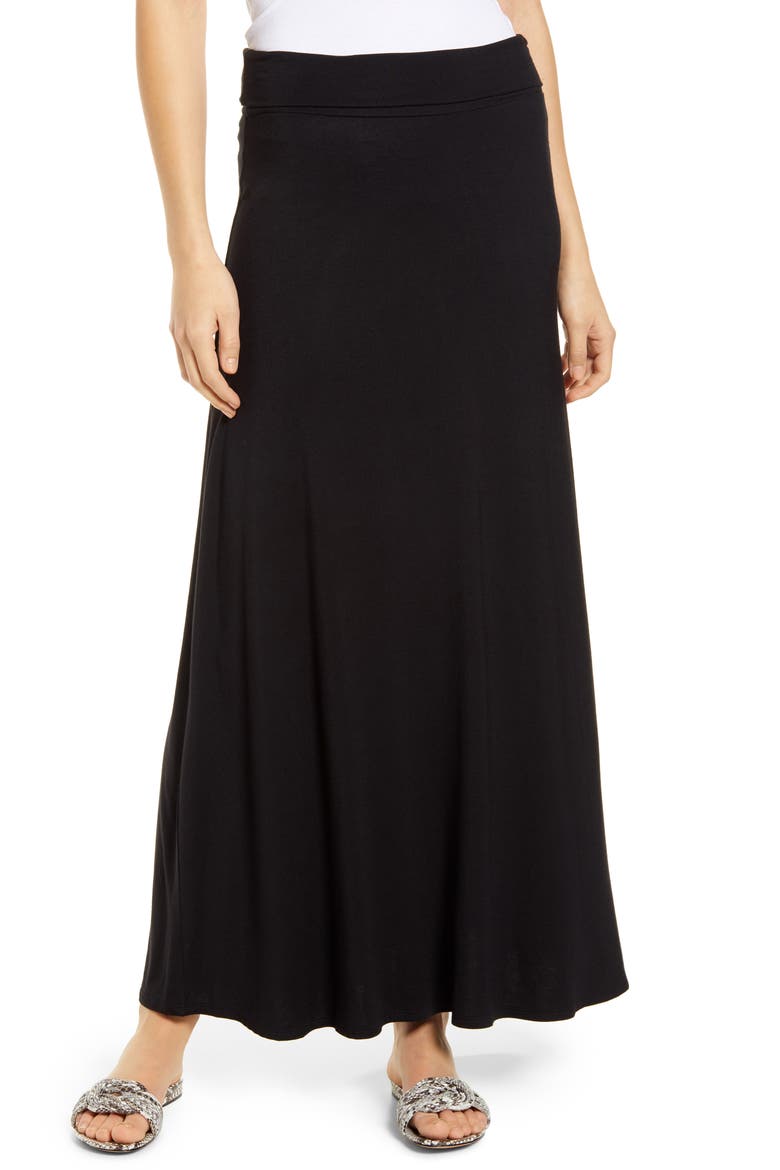 Roll Top Maxi Skirt, Main, color, BLACK