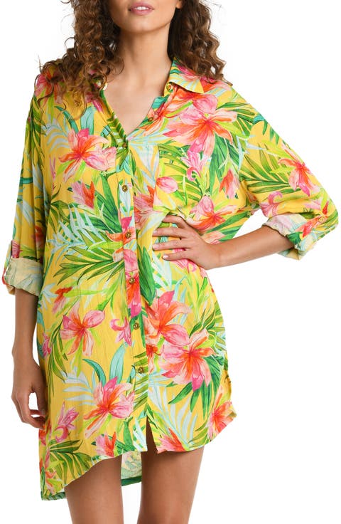 Calypso Button-Up Cover-Up Shirt
