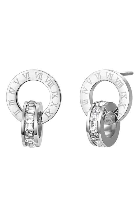 Roman Numeral Cubic Zirconia Drop Stud Earrings