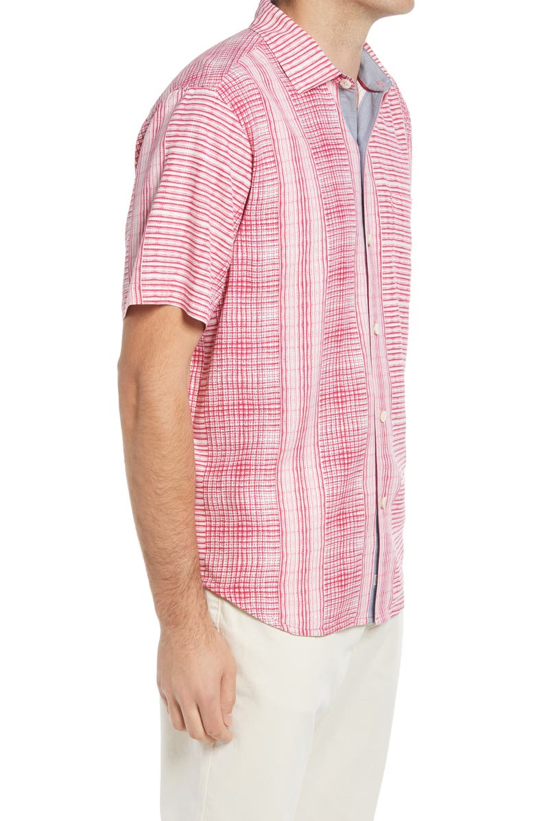 Tommy Bahama Bay Street Blues Short Sleeve Silk Button-Up Shirt, Alternate, color, Bright Blush