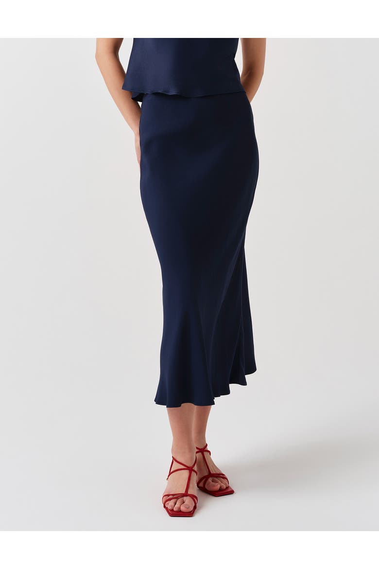 Lyra Crepe Midi Skirt, Main, color, Navy