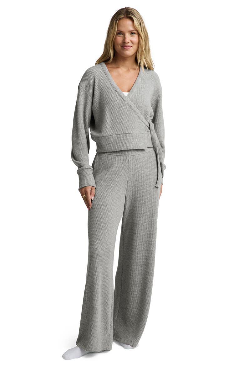 Rest Day Waffle Stitch Wrap Cardigan, Alternate, color, HEATHER GRAY