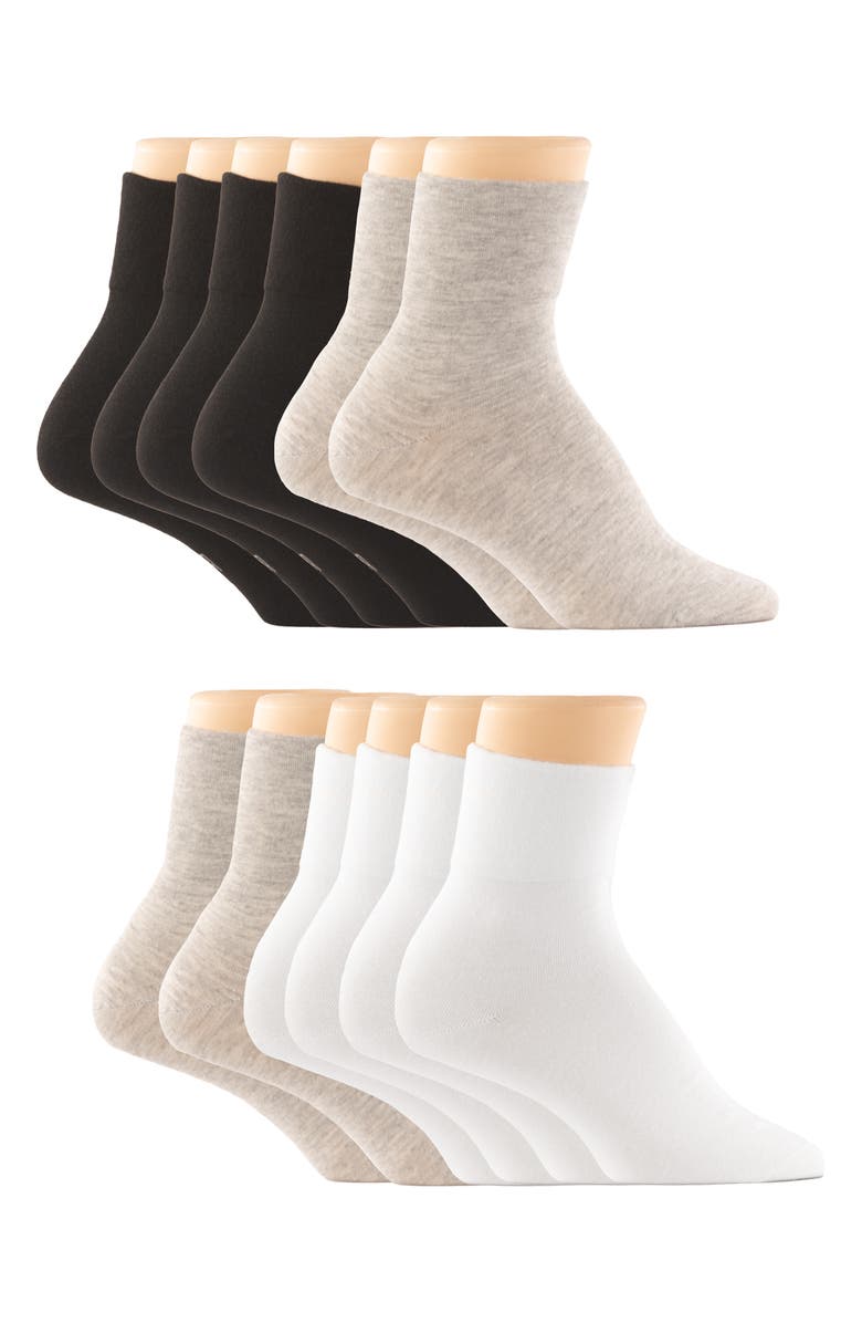 Felina Assorted 6-Pack Ankle Socks, Alternate, color, Black/ Heather/ White