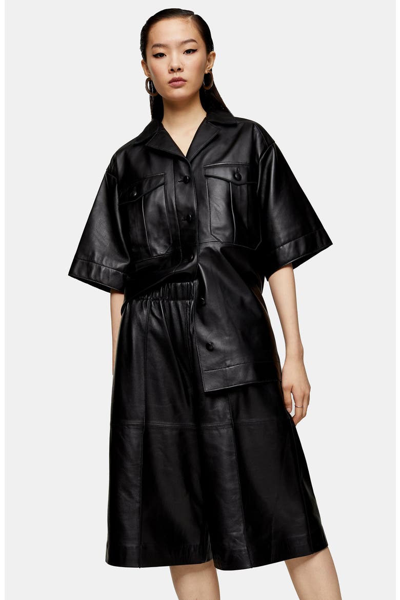 Leather Bermuda Shorts, Alternate, color, BLACK