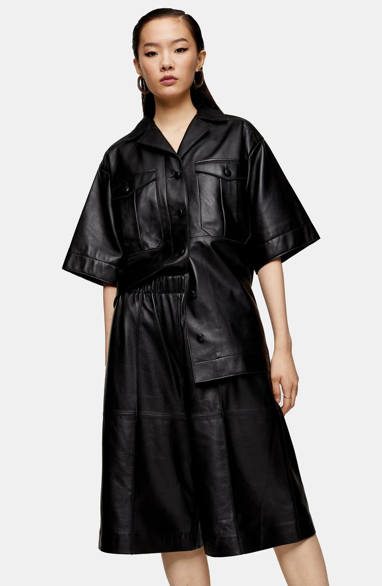 Topshop Boutique Leather Bermuda Shorts, Alternate, color, 