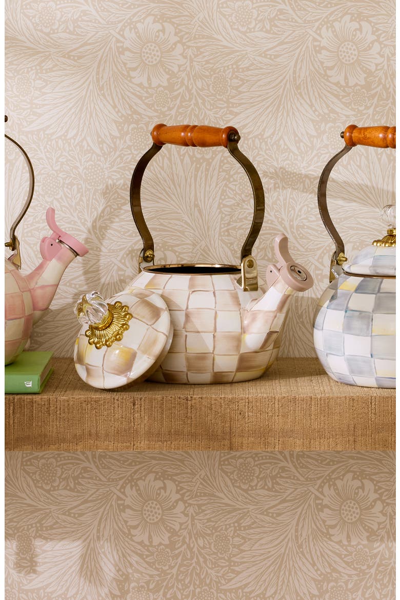 Mocha Check Whistling Tea Kettle, Alternate, color, MOCHA