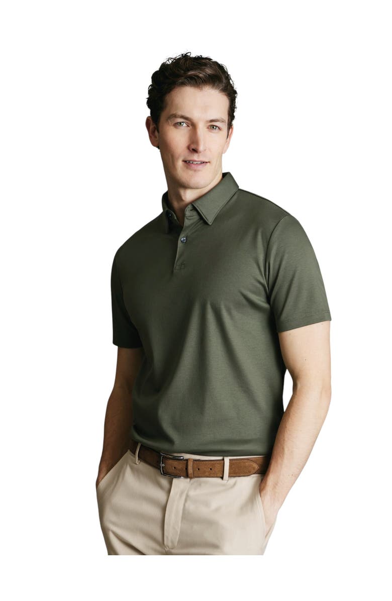 Charles Tyrwhitt Short Sleeve Jersey Polo, Main, color, Olive Green