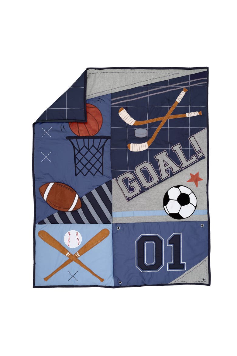 Baby Sports 3-Piece Football/Basketball Baby Crib Bedding Set, Alternate, color, Blue