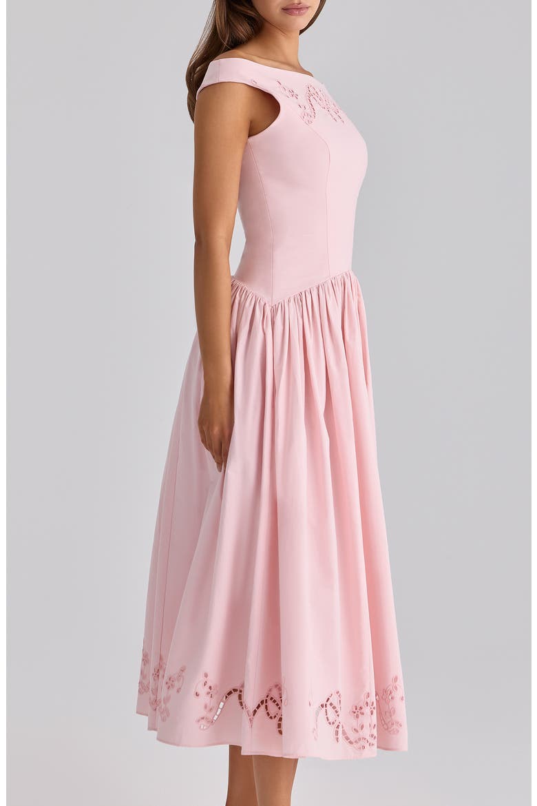 Lauren Off the Shoulder Eyelet Cotton Midi Dress, Alternate, color, PINK