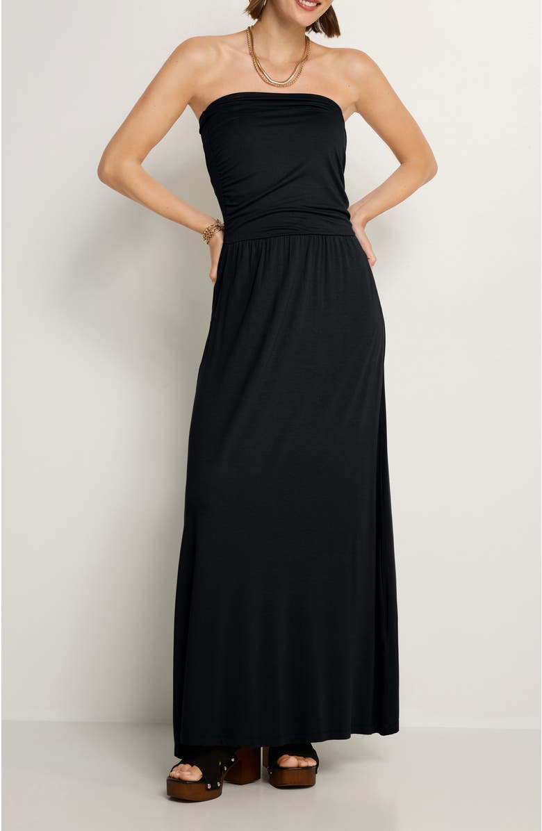 LASCANA Women's Bandeau Maxi Dress, Main, color, Black