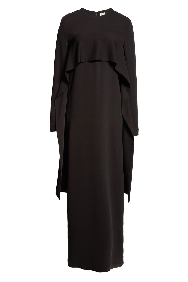 Cape Overlay Long Sleeve Maxi Dress, Alternate, color, BLACK
