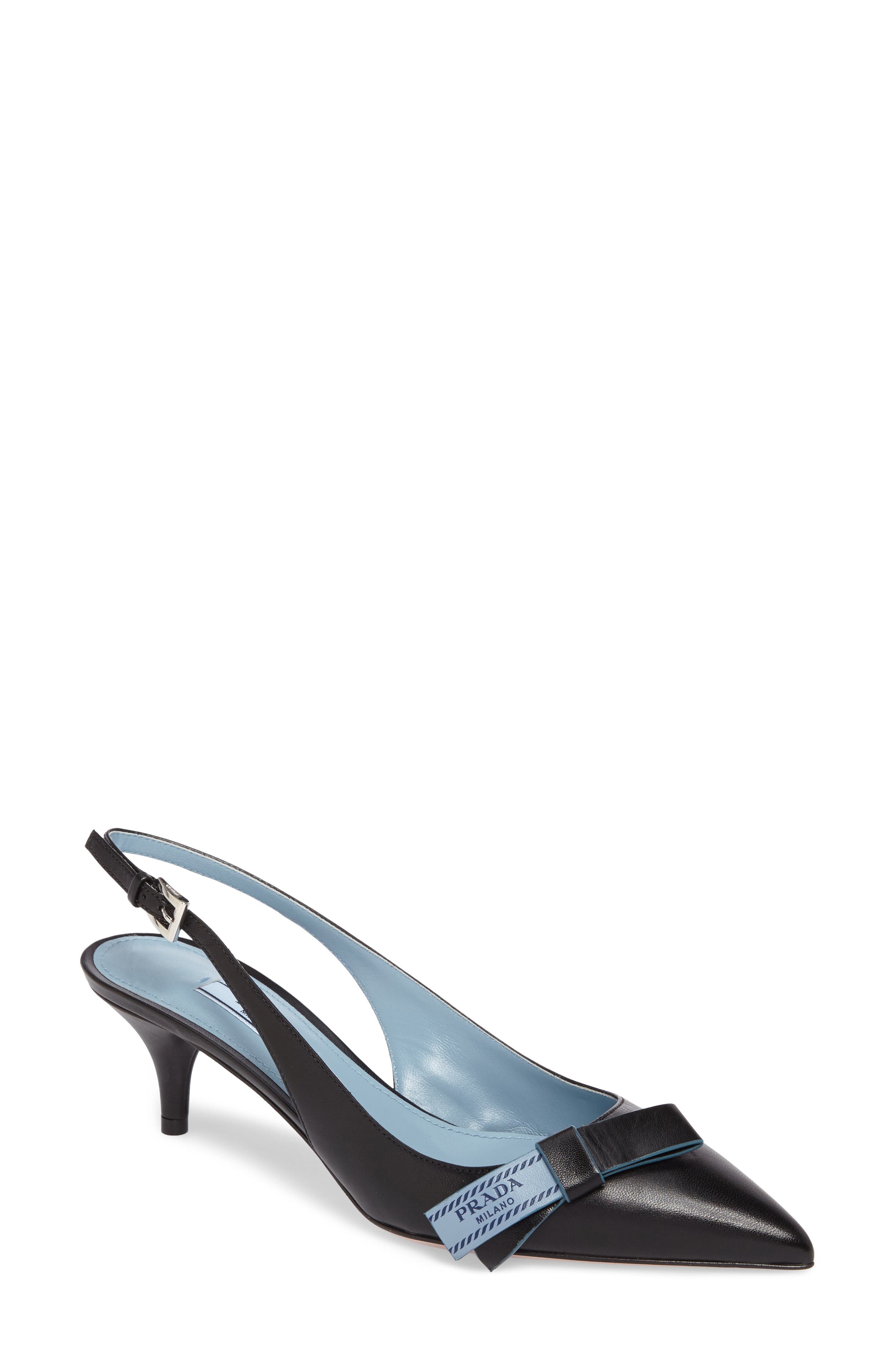 Prada Logo Bow Slingback Pump, Main, color, 