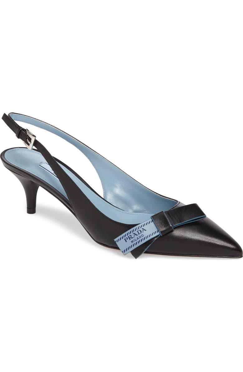 Prada Logo Bow Slingback Pump, Main, color,
