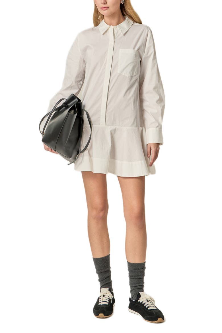 Ruffle Hem Long Sleeve Mini Shirtdress, Alternate, color, WHITE