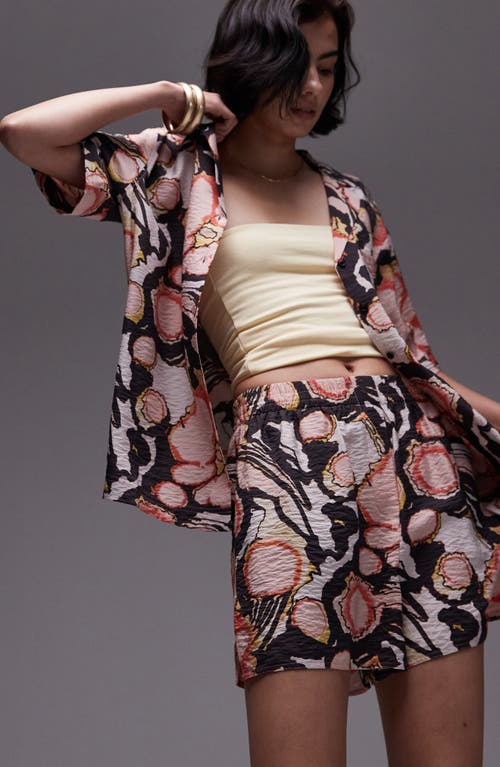 Topshop Crinkle Resort Print Shorts In Multi - Part Of A Set In Black Multi