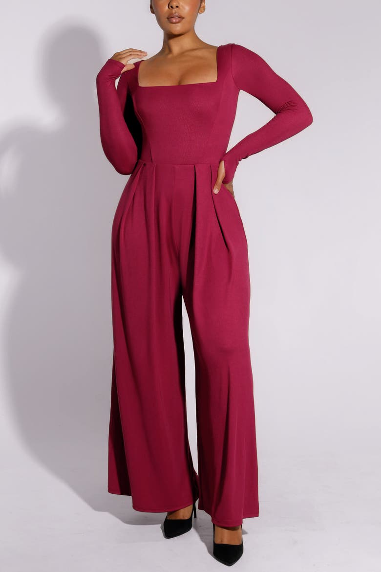 AirSlim® Square Neckline Built-In Shaping Jumpsuit, Alternate, color, Carmine