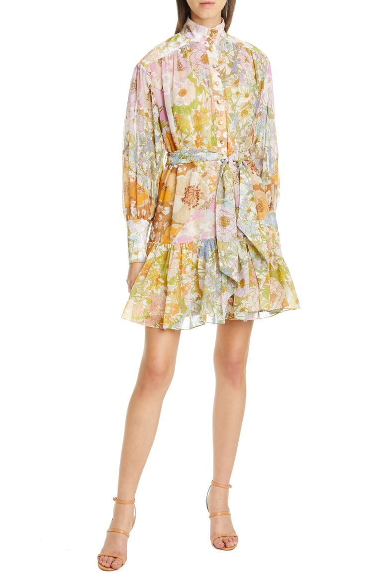 Super Eight Floral Print Long Sleeve Lantern Minidress, Main, color, MIXED FLORAL