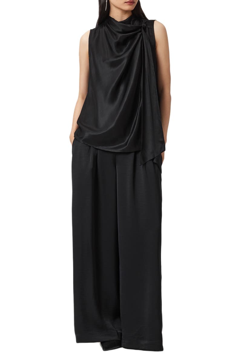 AllSaints Herela Tie Neck Sleeveless Satin Top, Alternate, color, Black