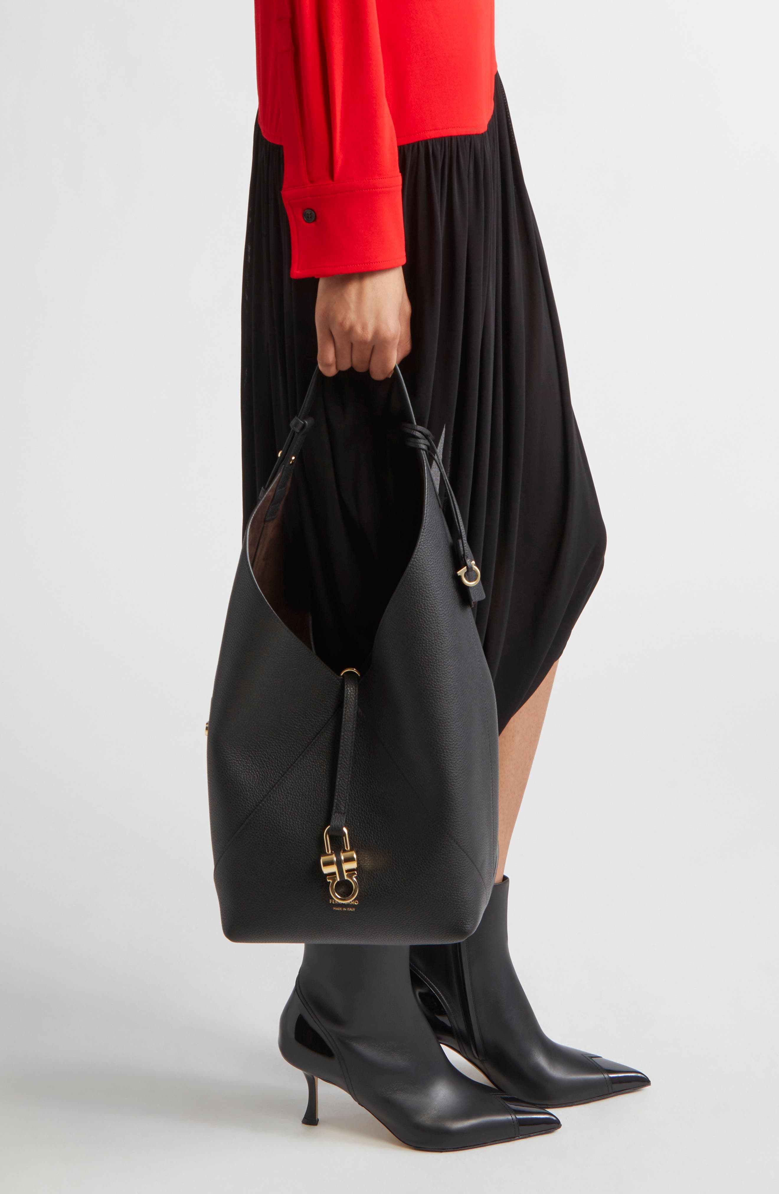 FERRAGAMO Medium Origami Leather Hobo Bag, Alternate, color, 