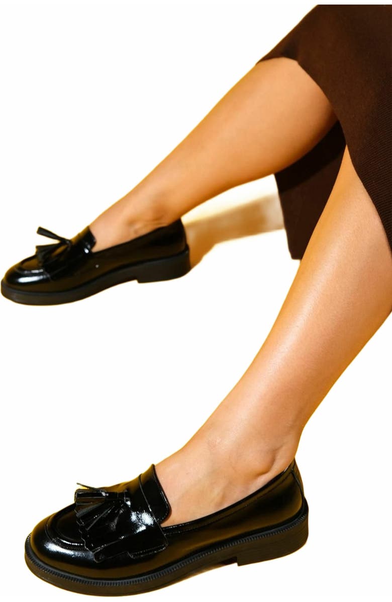 Forever & Always Shoes Milly Leather Tassel Loafer, Alternate, color, Black Patent Leather