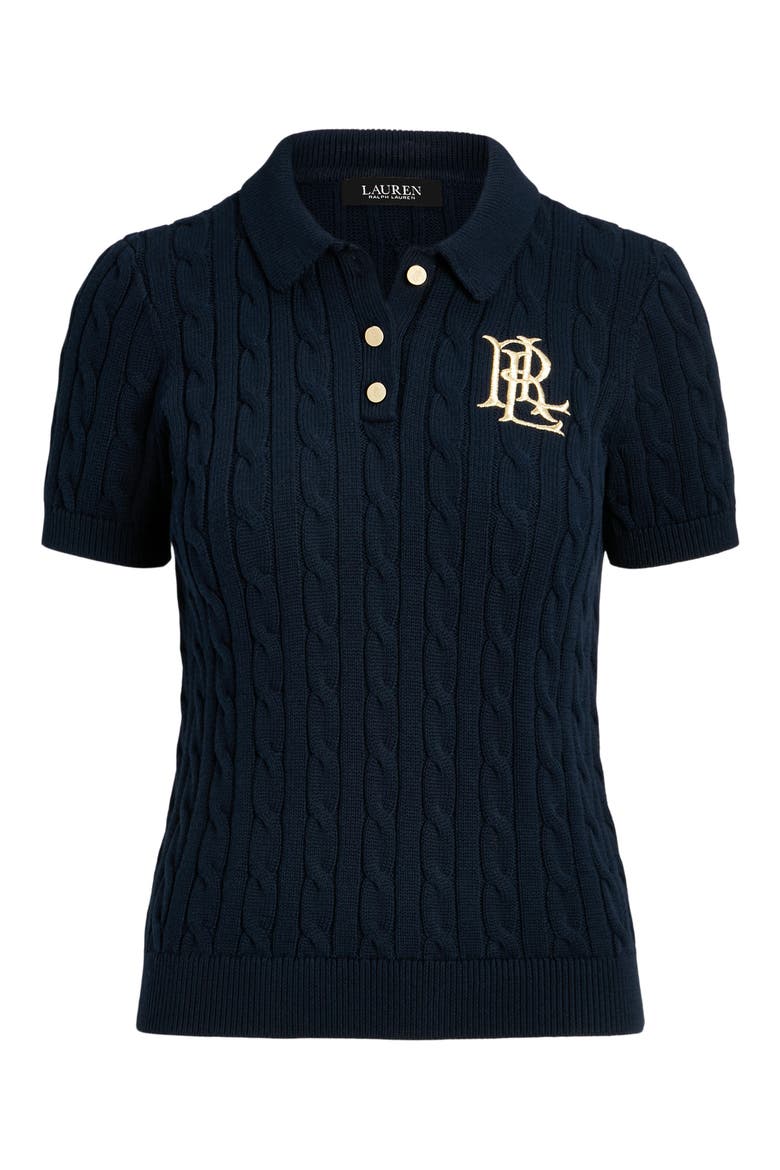 Cable Stitch Polo Sweater, Alternate, color, LAUREN NAVY