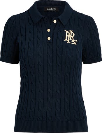 Cable Knit Cotton Polo Sweater