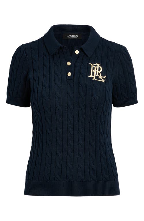 Ralph Lauren Lauren Cable Knit Cotton Polo Sweater In Blue