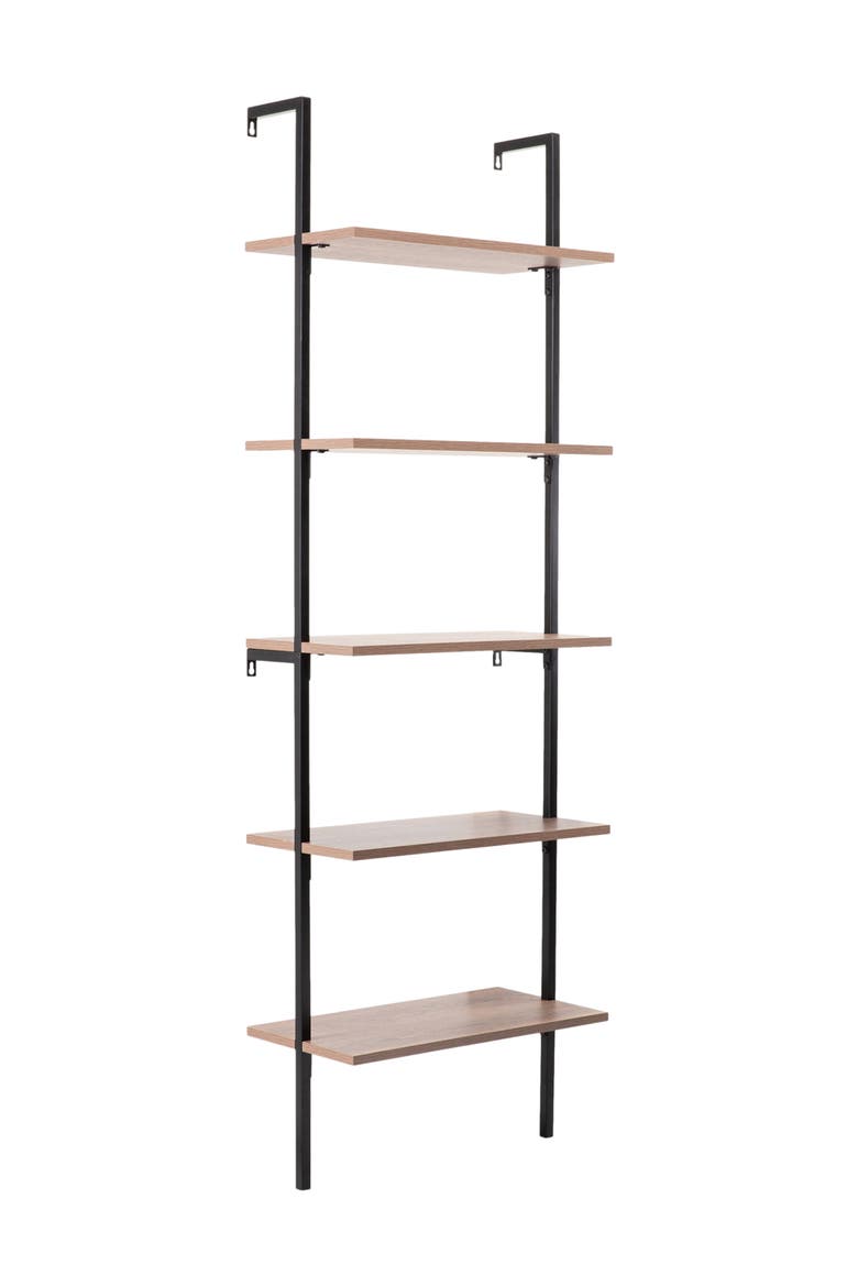Madera Classic Industrial Shelf Wood Wall-Mounted Open Ladder Bookcase with Metal Frame, Main, color, Brown/Black