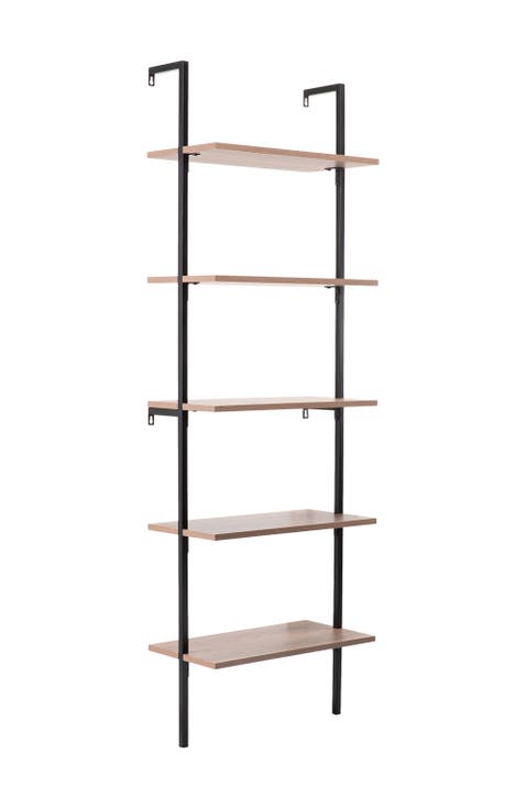 Madera Classic Industrial Shelf Wood Wall-Mounted Open Ladder Bookcase with Metal Frame