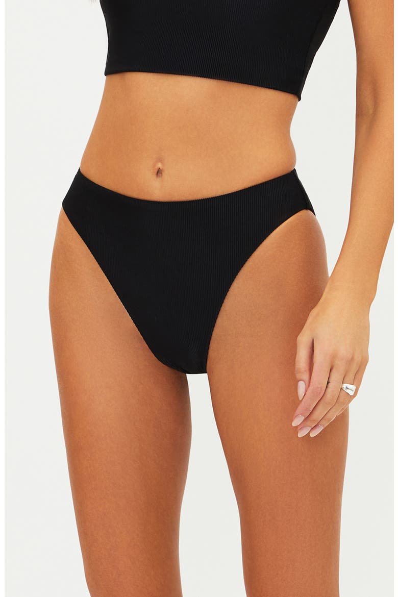 Amarie Rib High Waist Bikini Bottoms, Main, color, BLACK