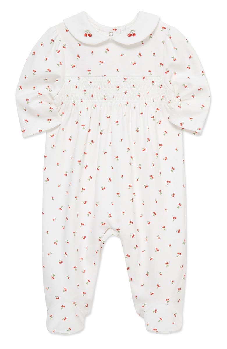 Little Me Tiny Cherries Pima Cotton Footie, Alternate, color, White