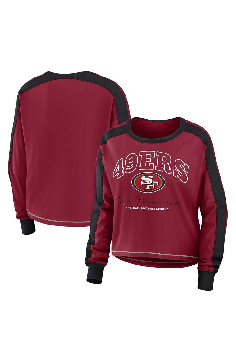 WEAR by Erin Andrews Women's WEAR by Erin Andrews Scarlet San Francisco 49ers Plus Size Colorblock Long Sleeve T-Shirt, Main, color, 