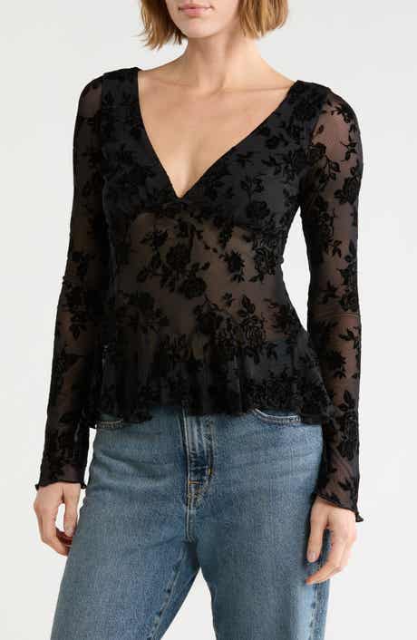 Long Sleeve Fit and Flare Burnout Top