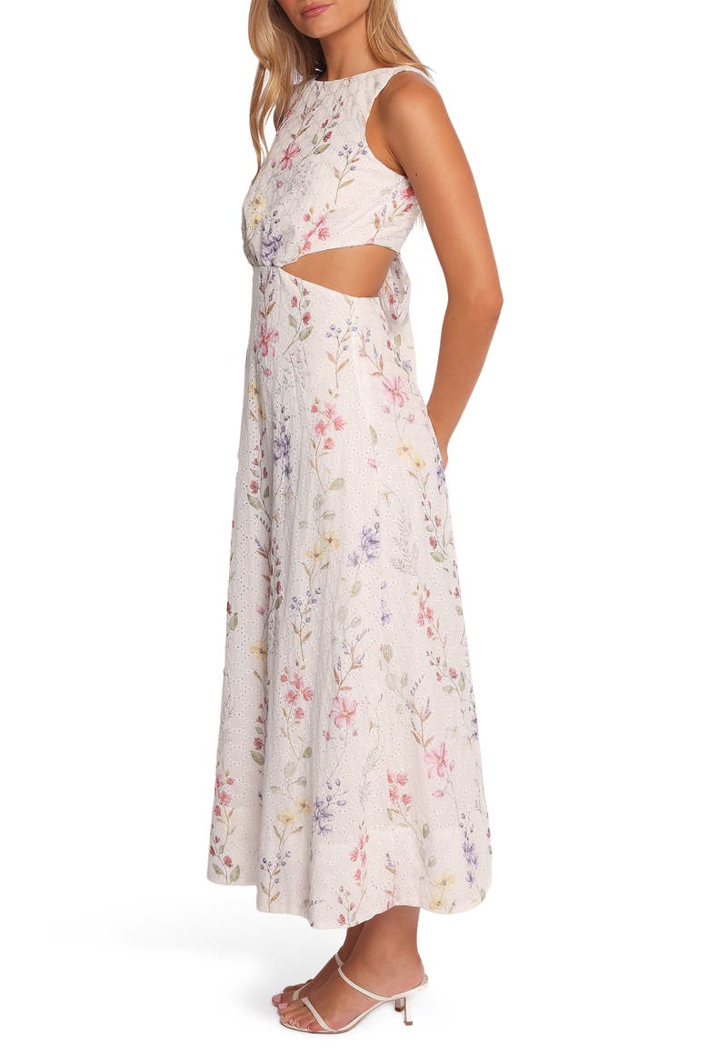 Levin Floral Eyelet Cutout Midi Dress, Alternate, color, WHITE FLORAL