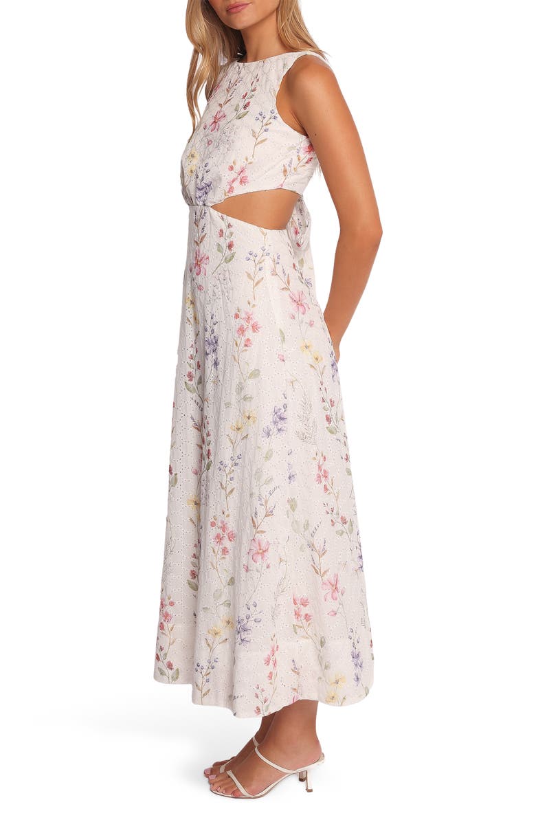 Petal & Pup Levin Floral Eyelet Cutout Midi Dress, Alternate, color, White Floral