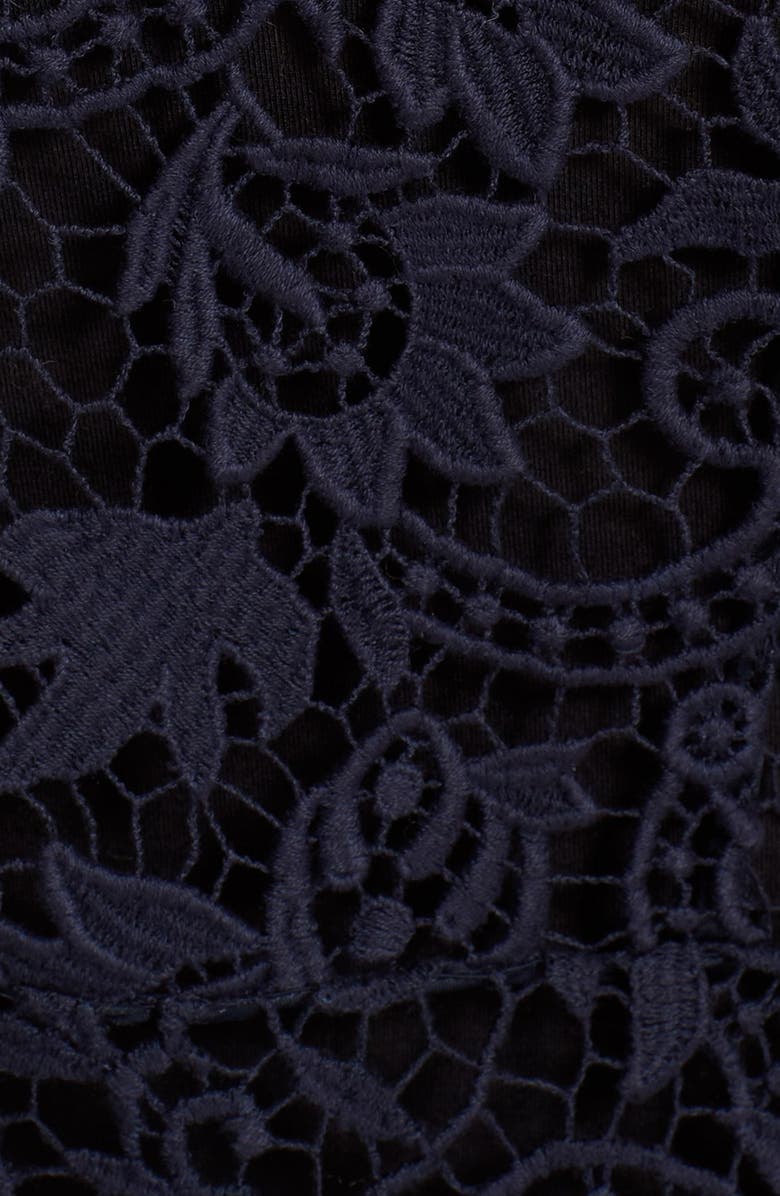 Yigal Azrouël Guipure Lace & Lambskin Leather Moto Jacket, Alternate, color, 