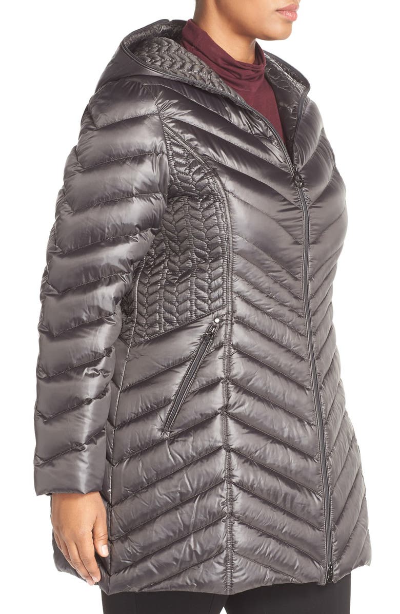 Laundry by Shelli Segal Side Panel Detail Hooded Down Coat, Alternate, color, 